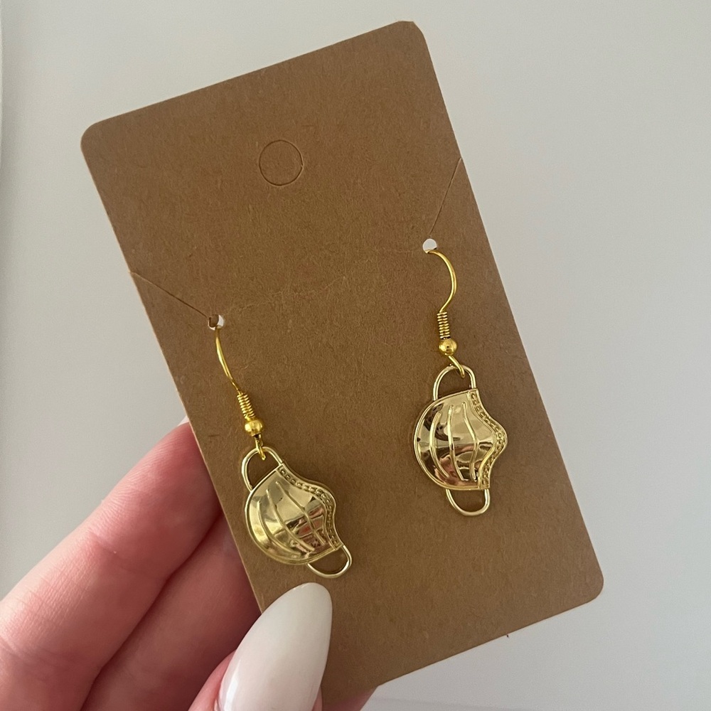 HOMEMADE Gold Mask Drop-Down Earrings.